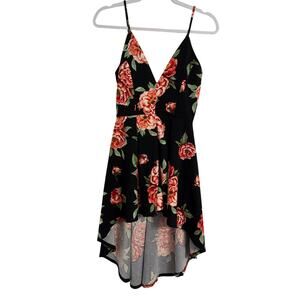 Cherry Mellow Women's S Whimsigoth Colorful Floral Plunge Hi Lo Romper Dress